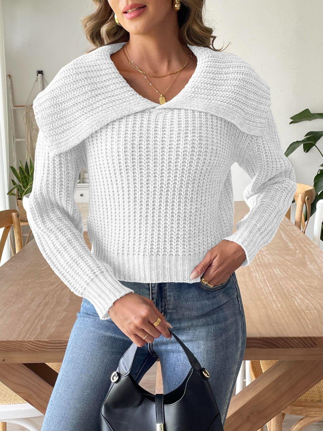 Cable-Knit Long Sleeve Sweater White