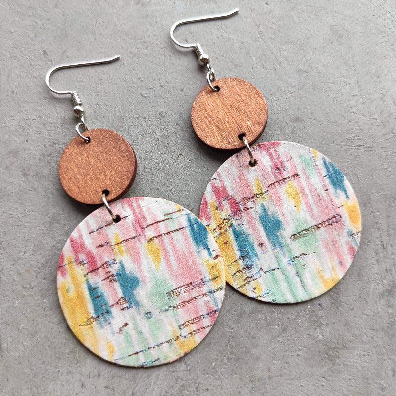 Round Shape Wooden Dangle Earrings Style D One Size