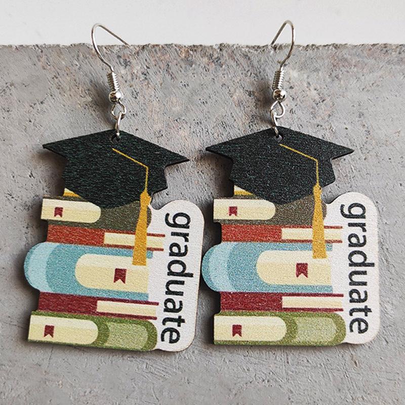 School Theme Wooden Dangle Earrings Style F One Size