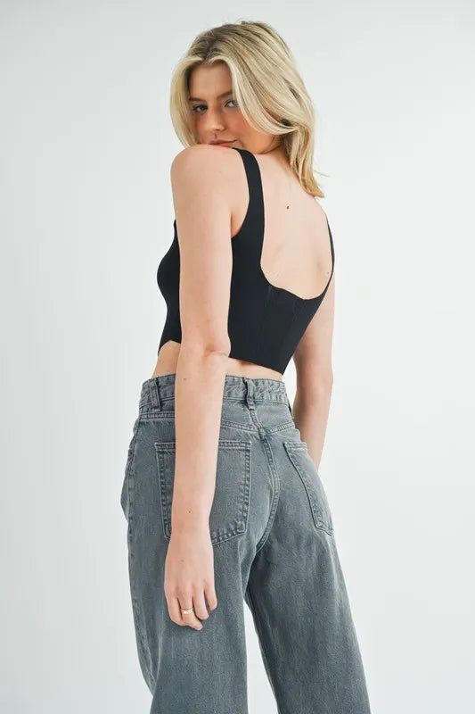 MABLE Corset Design Detail Crop Knit Top