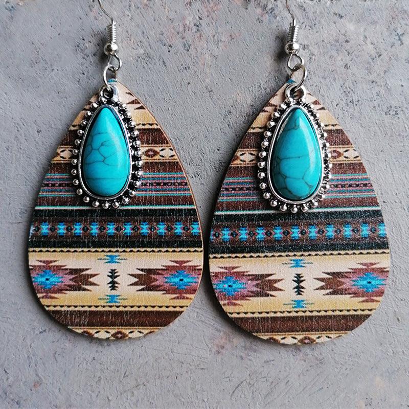 Artificial Turquoise Geometric Teardrop Earrings style C One Size