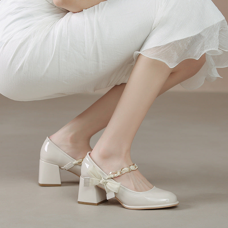 Round Toe Block Heels Pumps