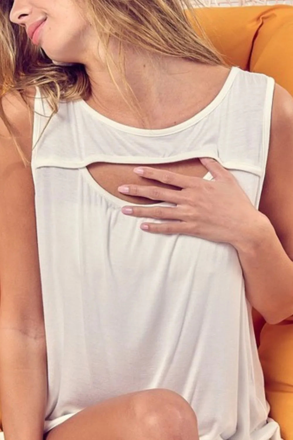 BiBi Rayon Span Knit With Cut Out Front Sleeveless Top