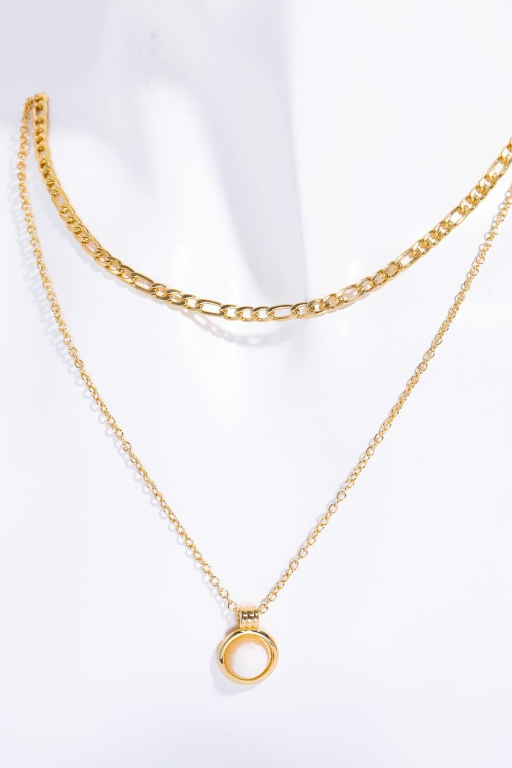 Copper 14K Gold-Plated Round Shape Aventurine Pendant Necklace White One Size