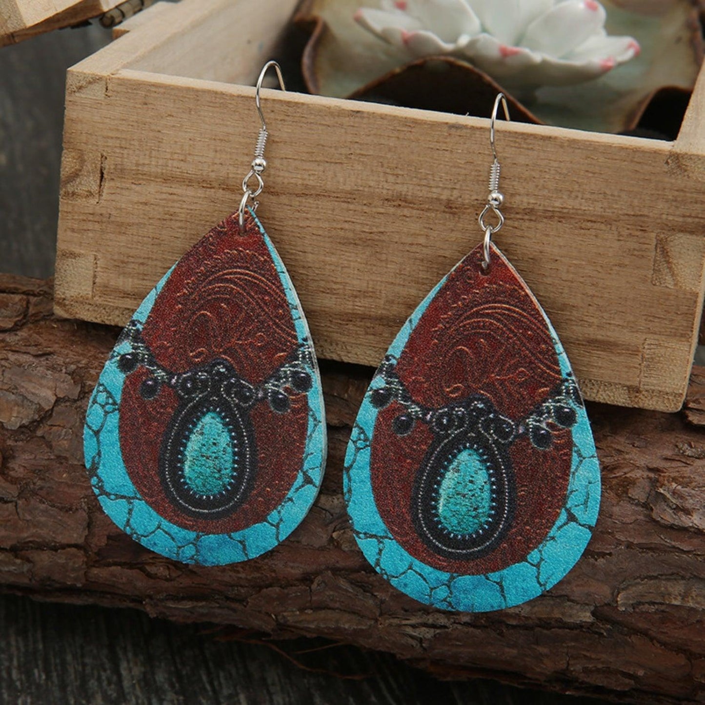 PU Leather Iron Hook Teardrop Earrings Style B One Size