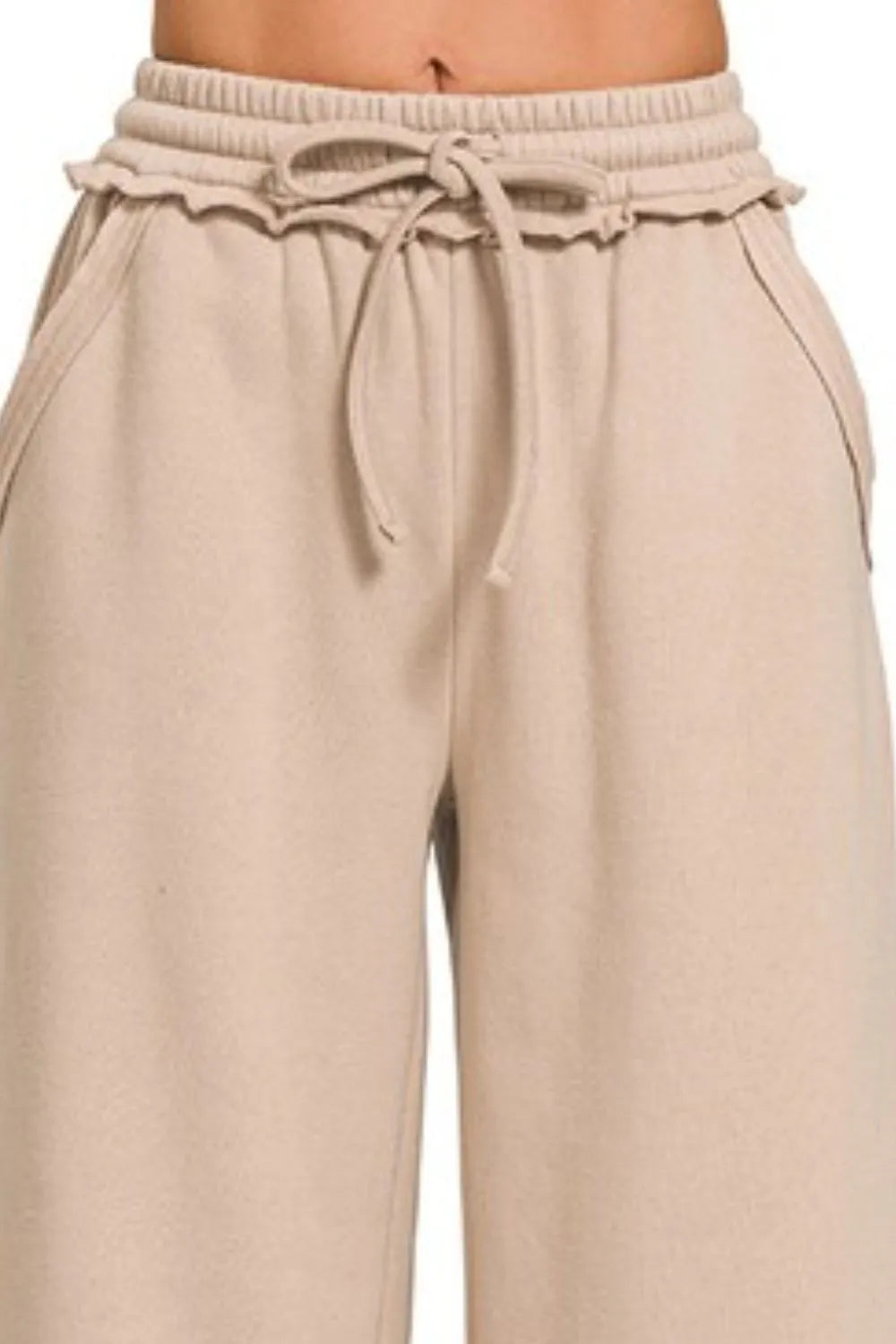 Zenana Fleece Exposed Seam Wide Leg Sweatpants
