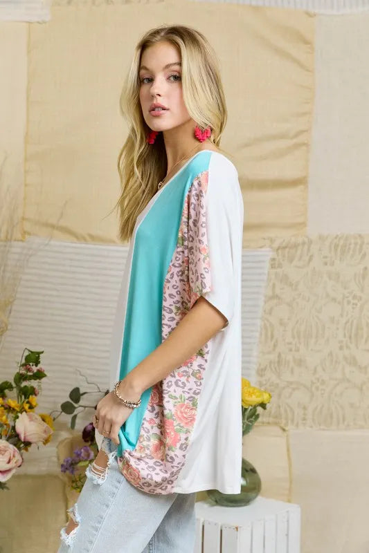 ADORA Colorblock Casual Knit Tunic Top