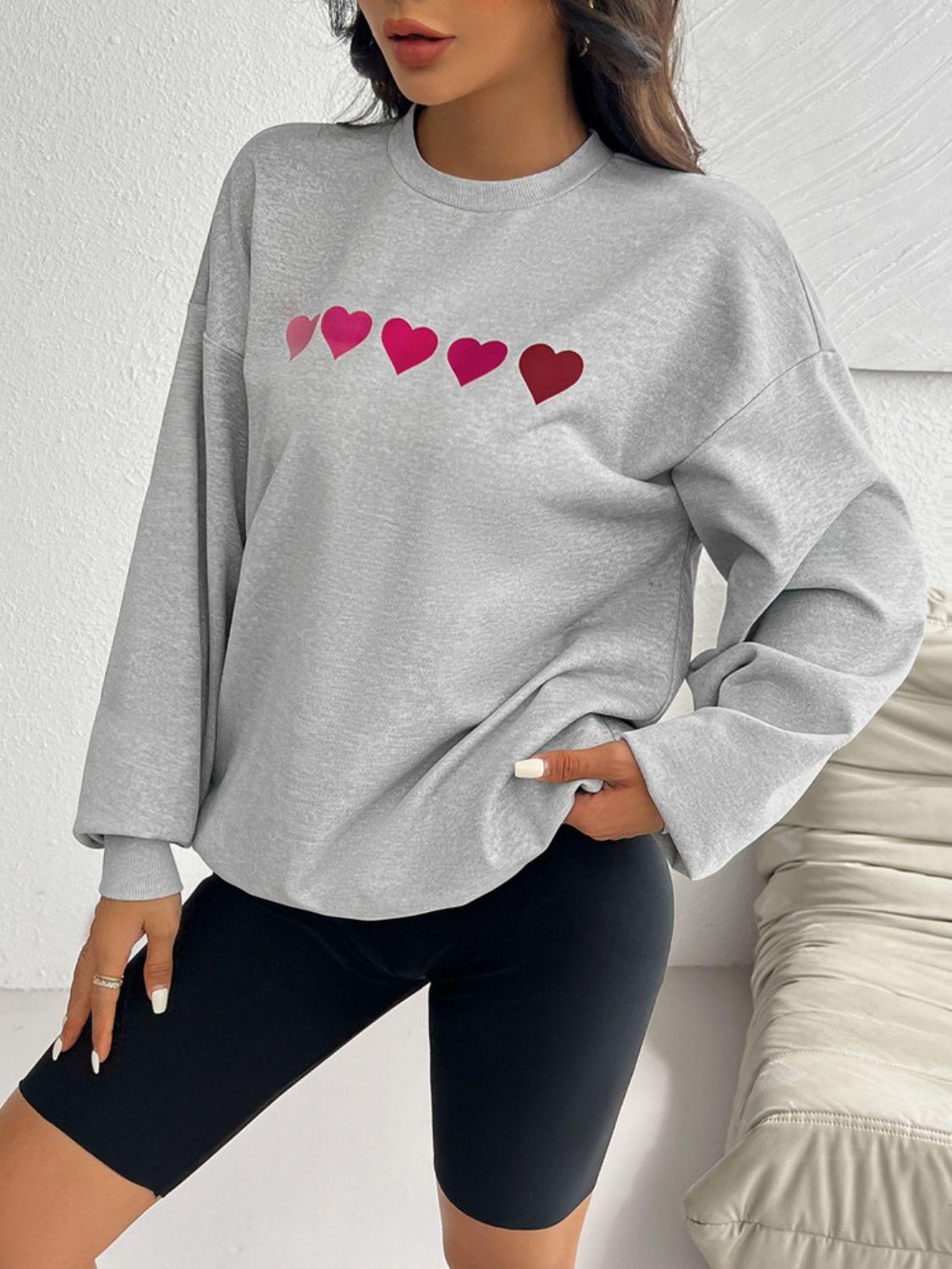Devine Heart Dropped Shoulder Long Sleeve Sweatshirt Light Gray