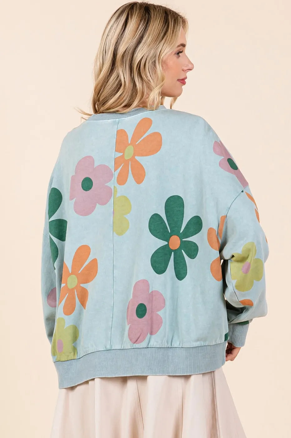 Mittoshop Mineral Wash Flower Print French Terry Sweatshirt