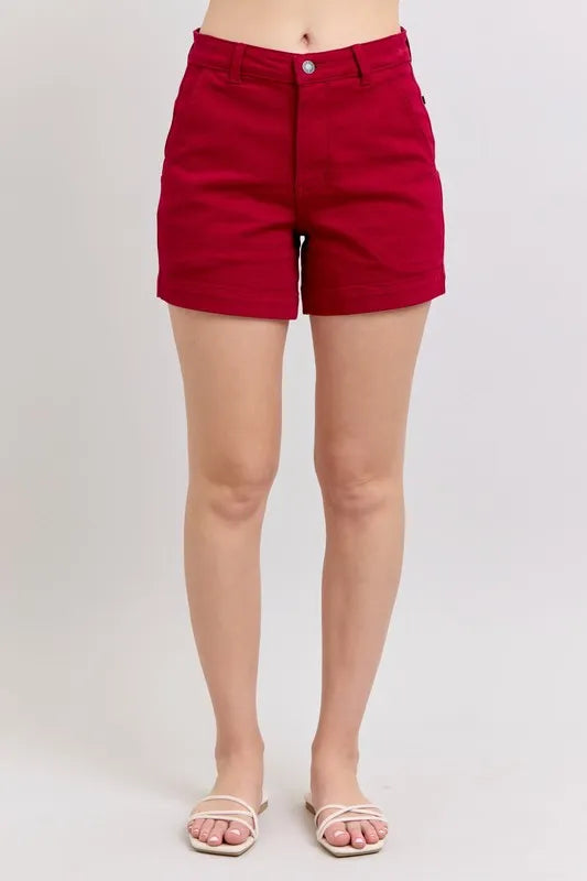 Judy Blue Full Size High Waist Tummy Control Garment Dyed Heart Shaped Denim Shorts Plus Size