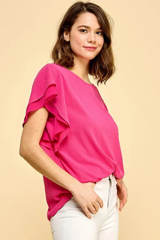 Lime 'N' Chili Round Neck Double Ruffle Cap Sleeve Top