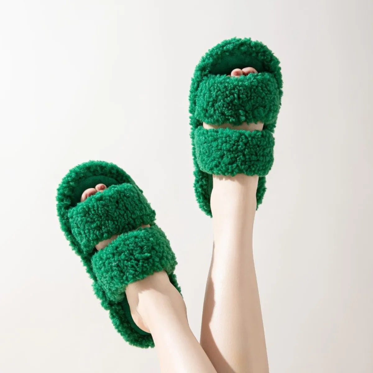 Open Toe Flats Slippers Dark Green