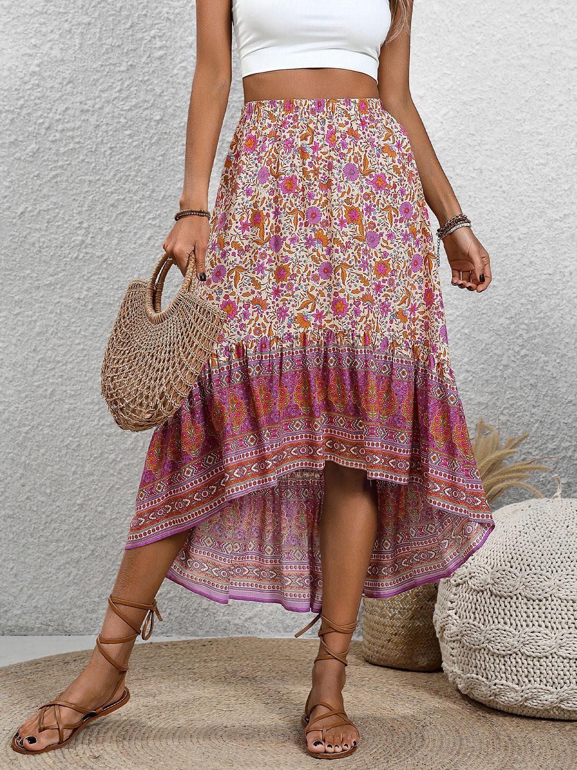 Perfee High-Low Elastic Waist Skirt Pink