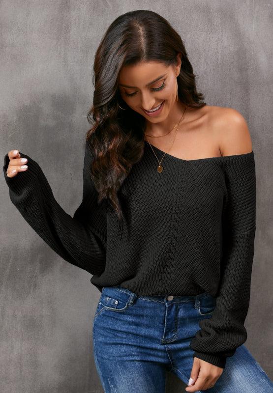 V-Neck Drop Shoulder Sweater Black