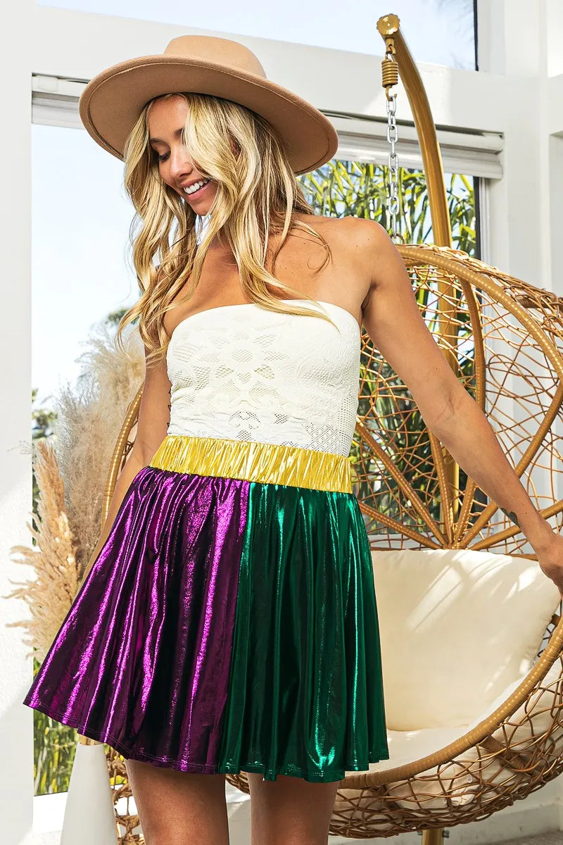 BiBi Mardi Gras Metallic Skater Mini Skirt