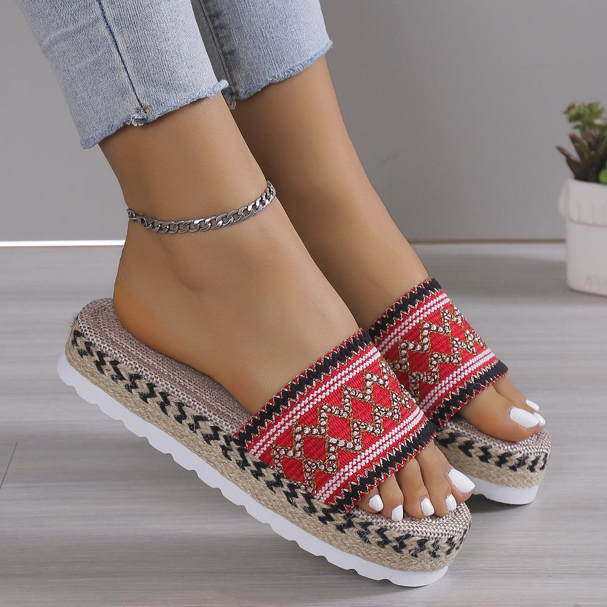 Open Toe Platform Sandals Red