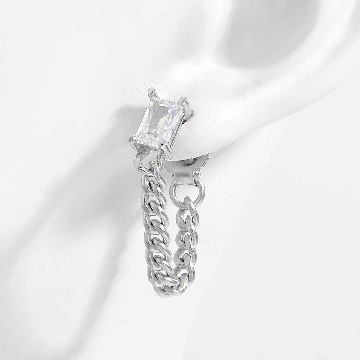 925 Sterling Silver Zircon Chain Earrings Silver One Size