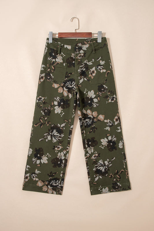Floral Denim Patch Pocket Straight Leg Jeans
