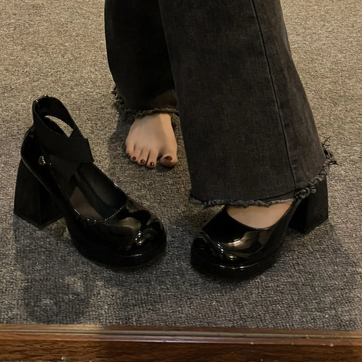 Square Toe Block Heels Pumps