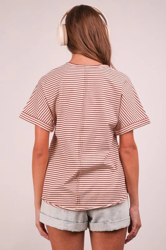 VERY J Striped V-Neck Short Sleeve T-Shirt