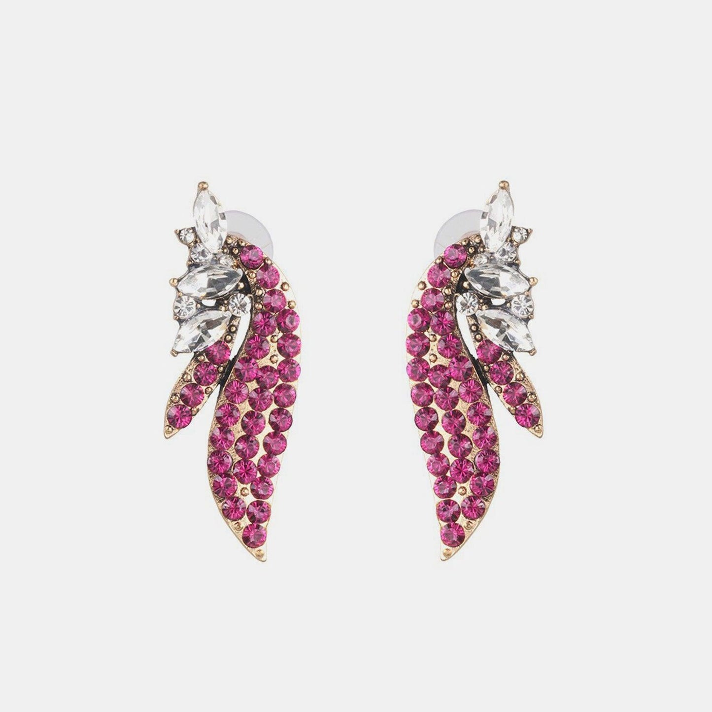 Alloy Glass Stone Stud Earrings Hot Pink One Size