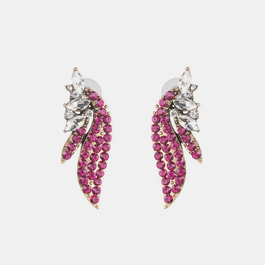 Alloy Glass Stone Stud Earrings Hot Pink One Size