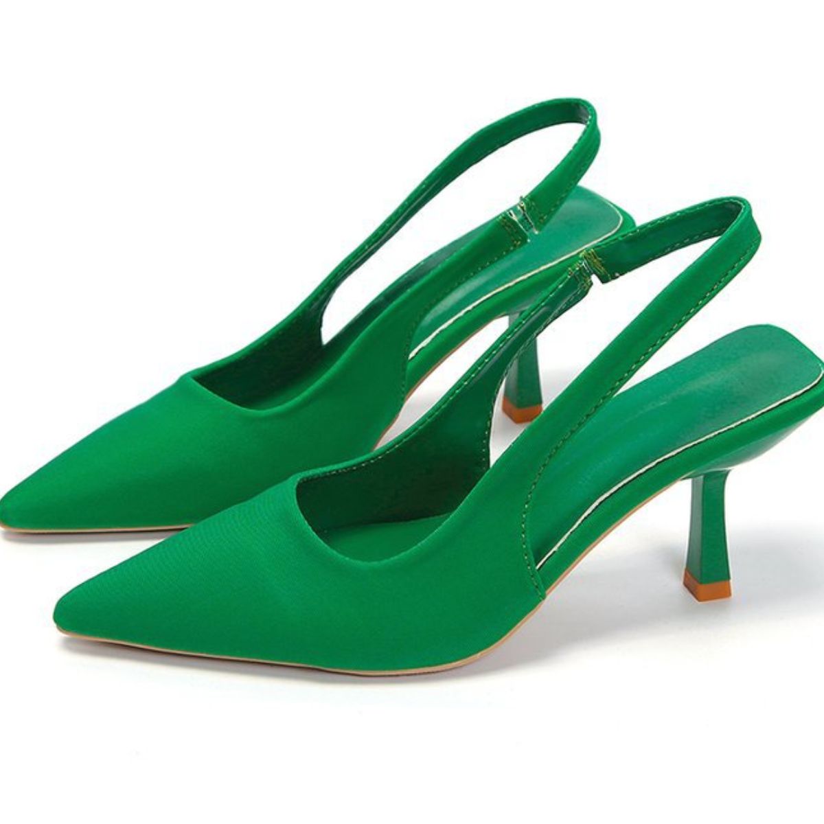 Point Toe Kitten Heel Slingback Pumps Green