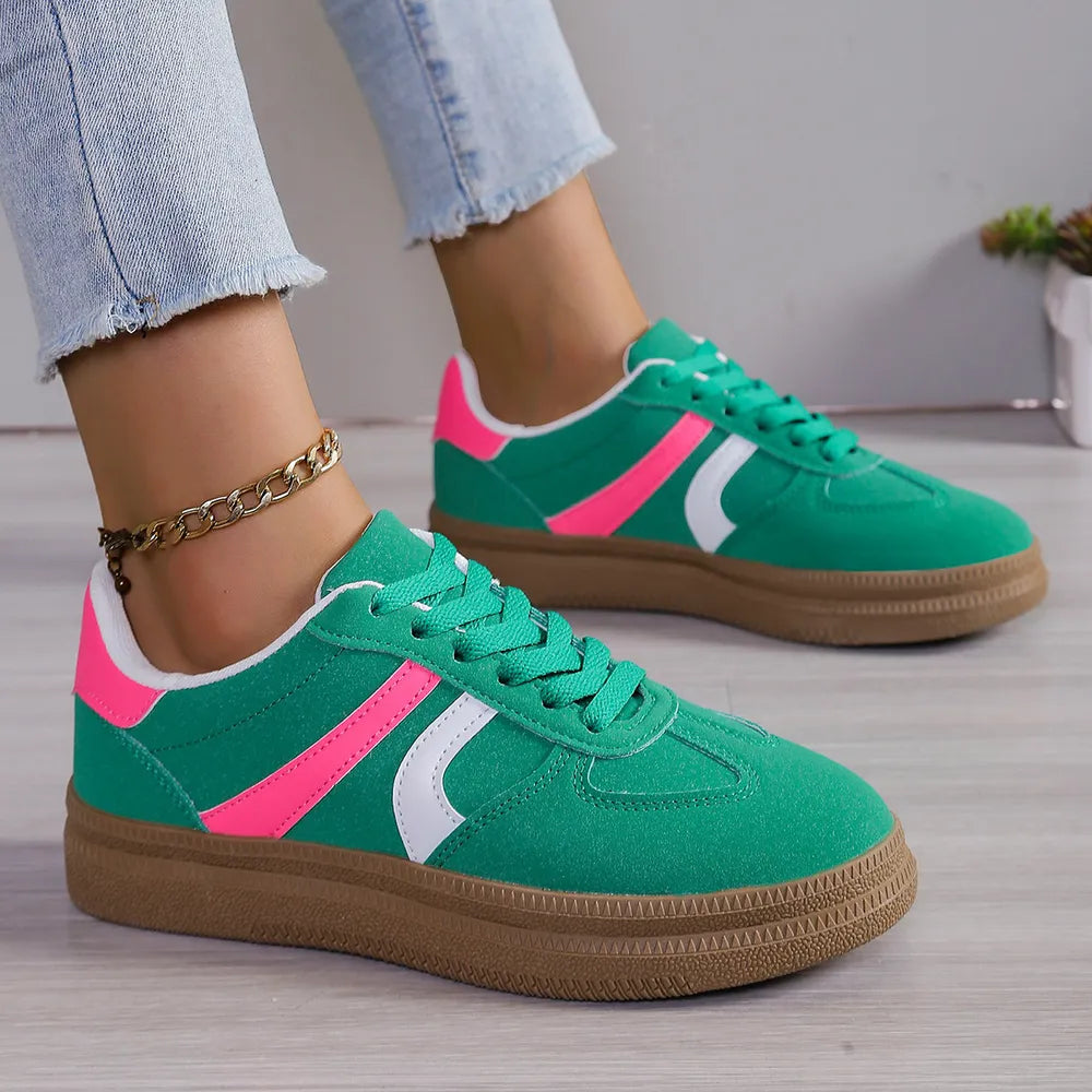 Lace Up Round Toe Contrast Sneakers Turquoise