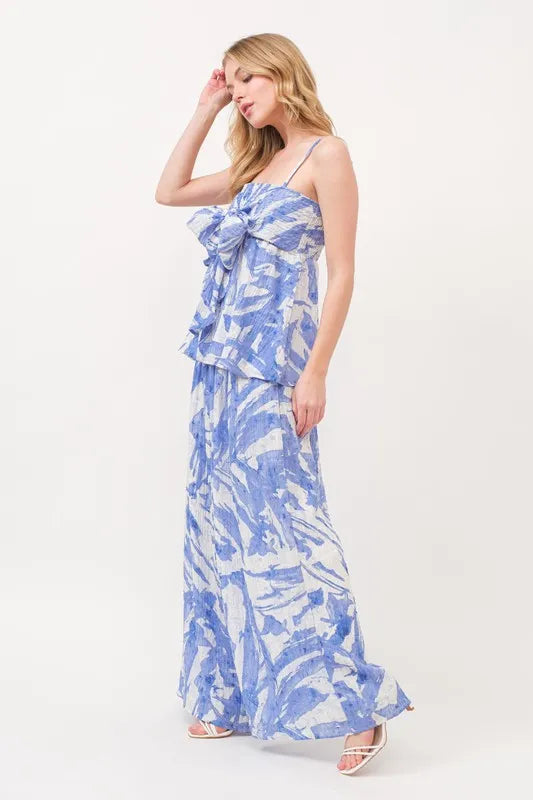 And The Why Smocked Tied Babydoll Abstract Print Top