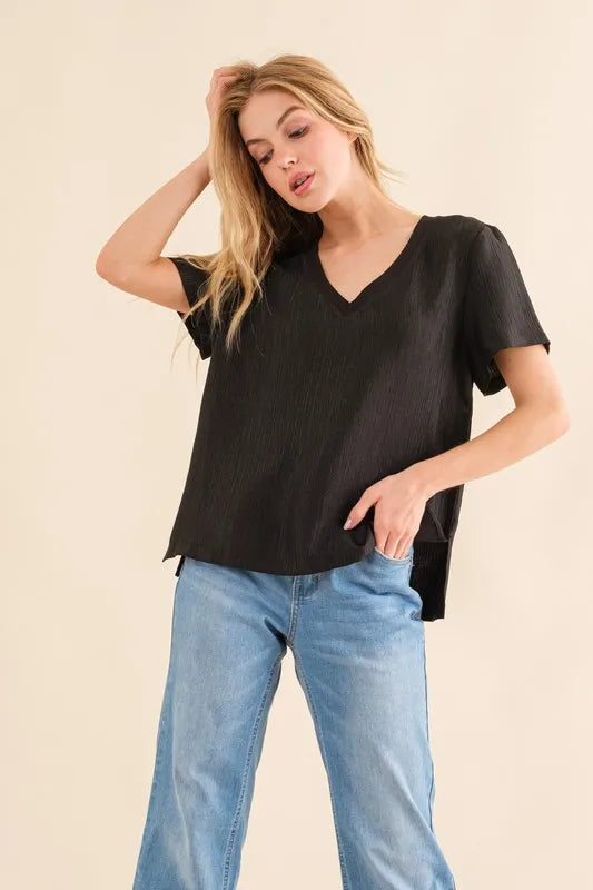 And The Why Textured Woven Short Sleeve T-Shirt