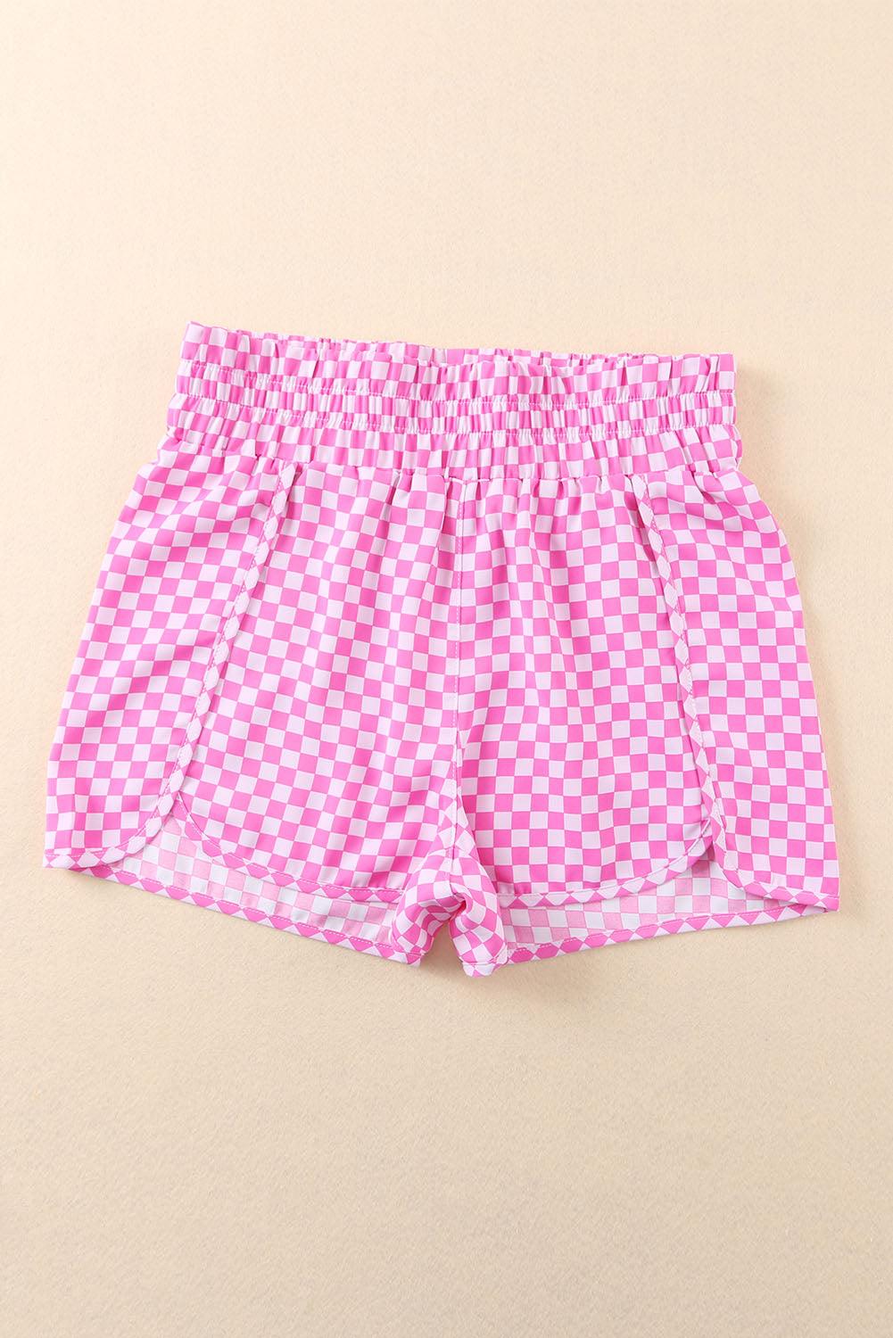 Leopard Elastic Waist Shorts Checkered