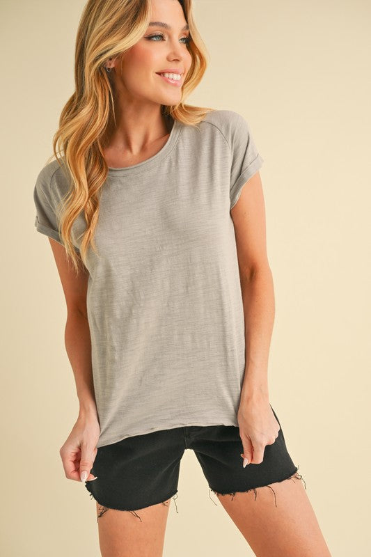 Aemi + Co Lettuce Edge Round Neck Short Sleeve T-Shirt