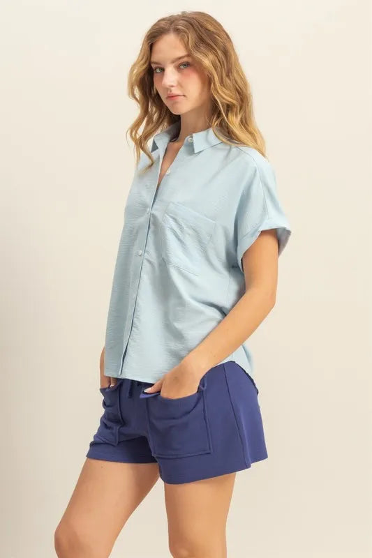 HYFVE Button Down Collared Neck Short Sleeve Shirt