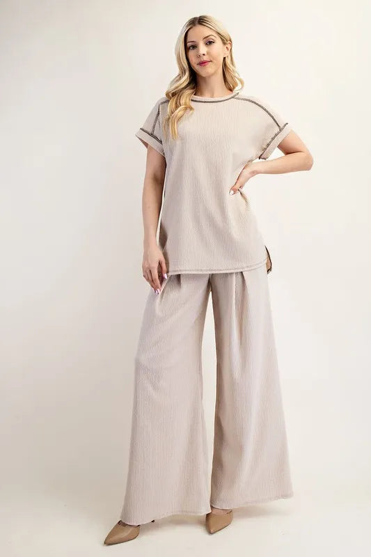 Celeste Full Size Relaxed-Fit Textured Top with Short Sleeves Plus Size