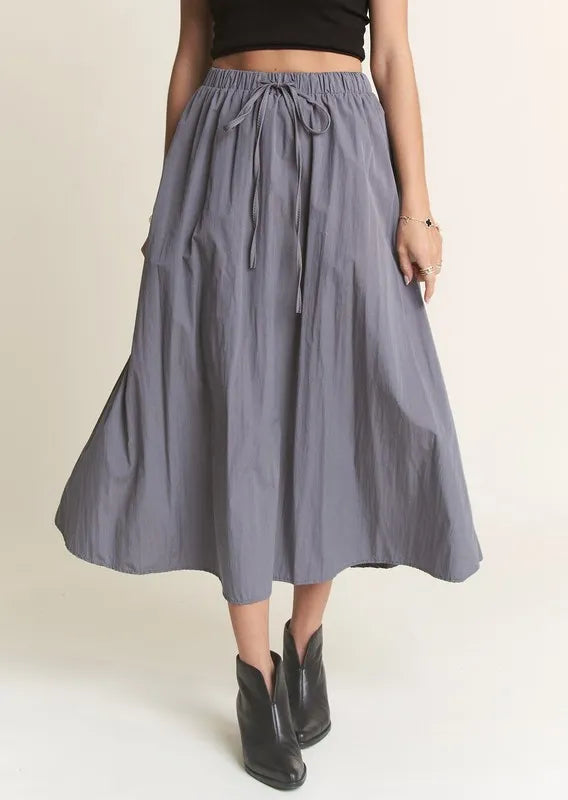 ADORA Drawstring Waist Crinkle Maxi Skirt