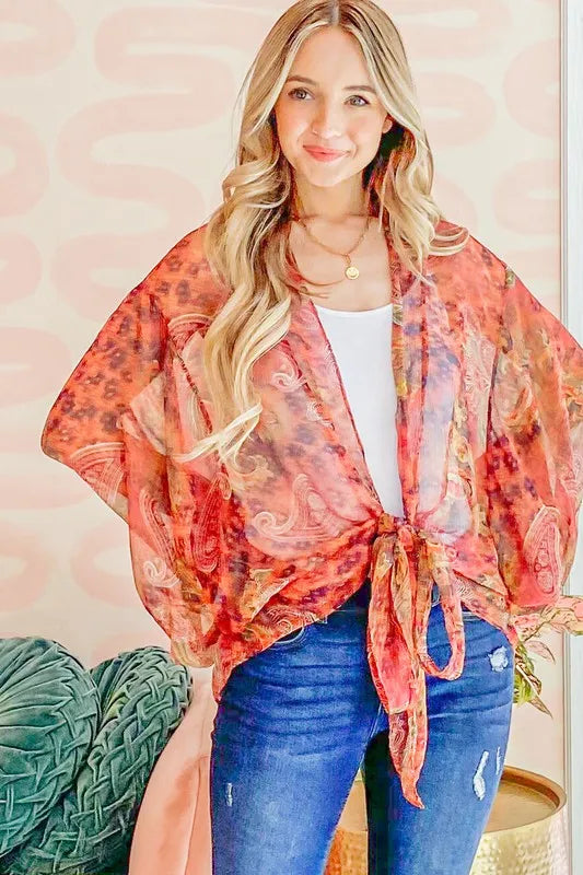 And The Why Front Tie Knot Oversized Print Top