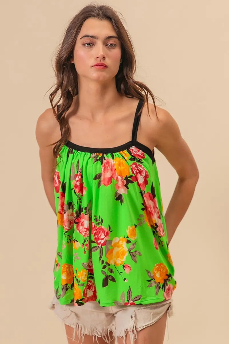 BiBi Floral Print Jersey Knit Gathering Cami Top