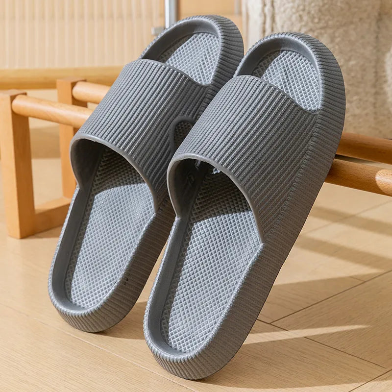 Open Toe Platform Slippers Gray