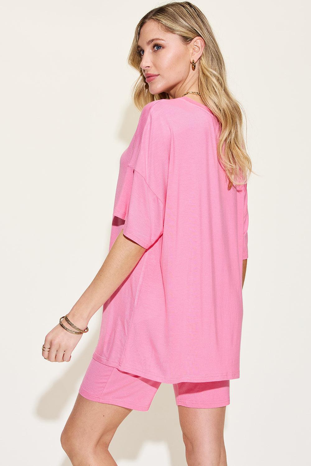 Basic Bae V-Neck T-Shirt and Shorts Set - Full Size Drop Shoulder Outfit