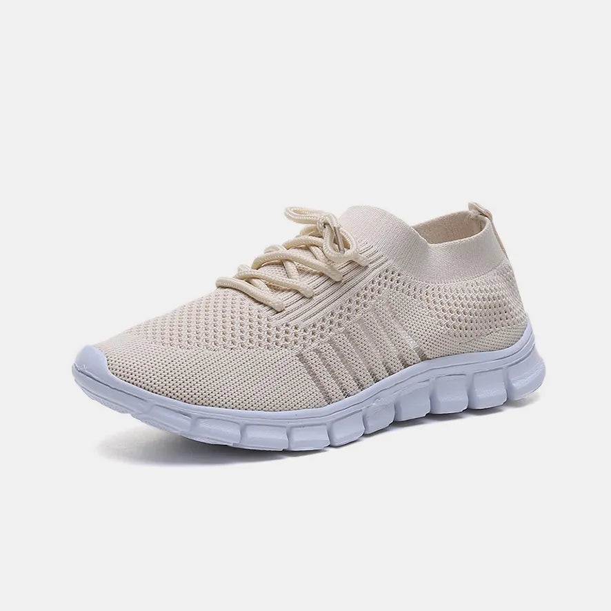 Breathable Mesh Lace Up Sneakers Beige