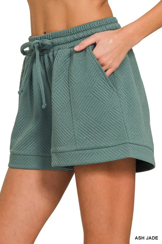 Zenana Textured Knit Jacquard Drawstring Shorts