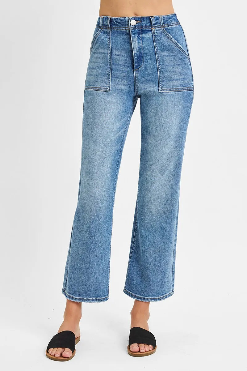 RISEN Full Size High Waisted Bootcut Cropped Jeans Plus Size