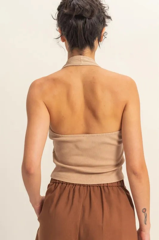 HYFVE Halter Neck Buttoned Washed Top