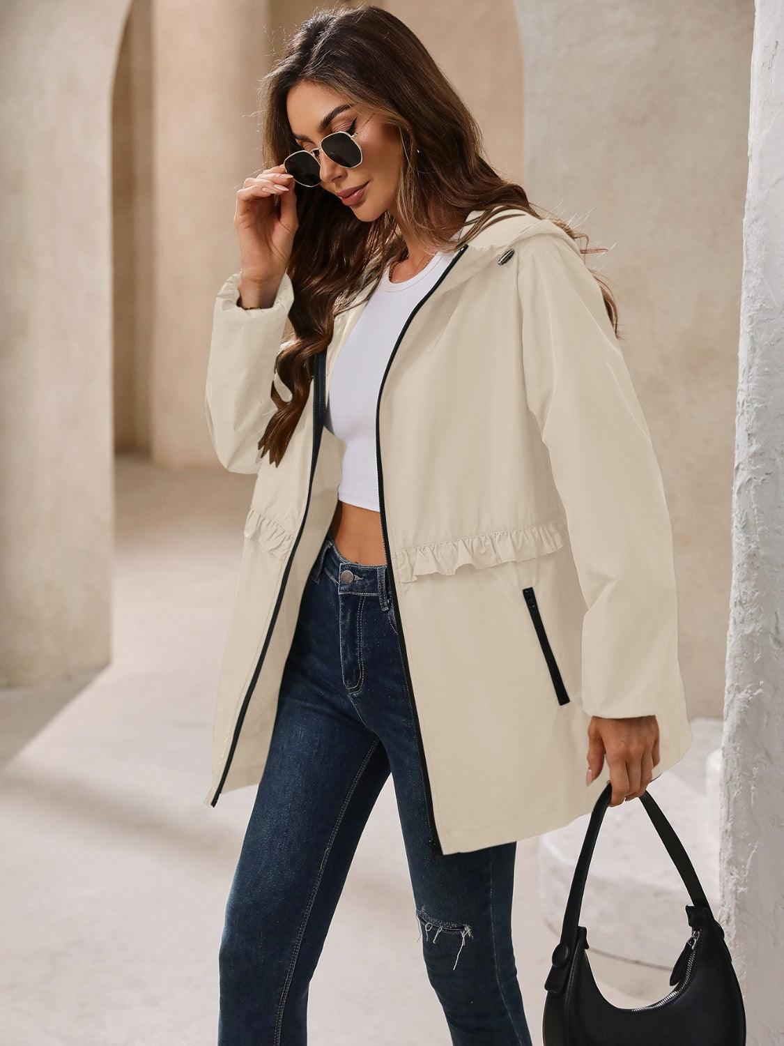Ivy Lane Outdoor Waterproof Long Sleeve Hooded Windbreaker Tan