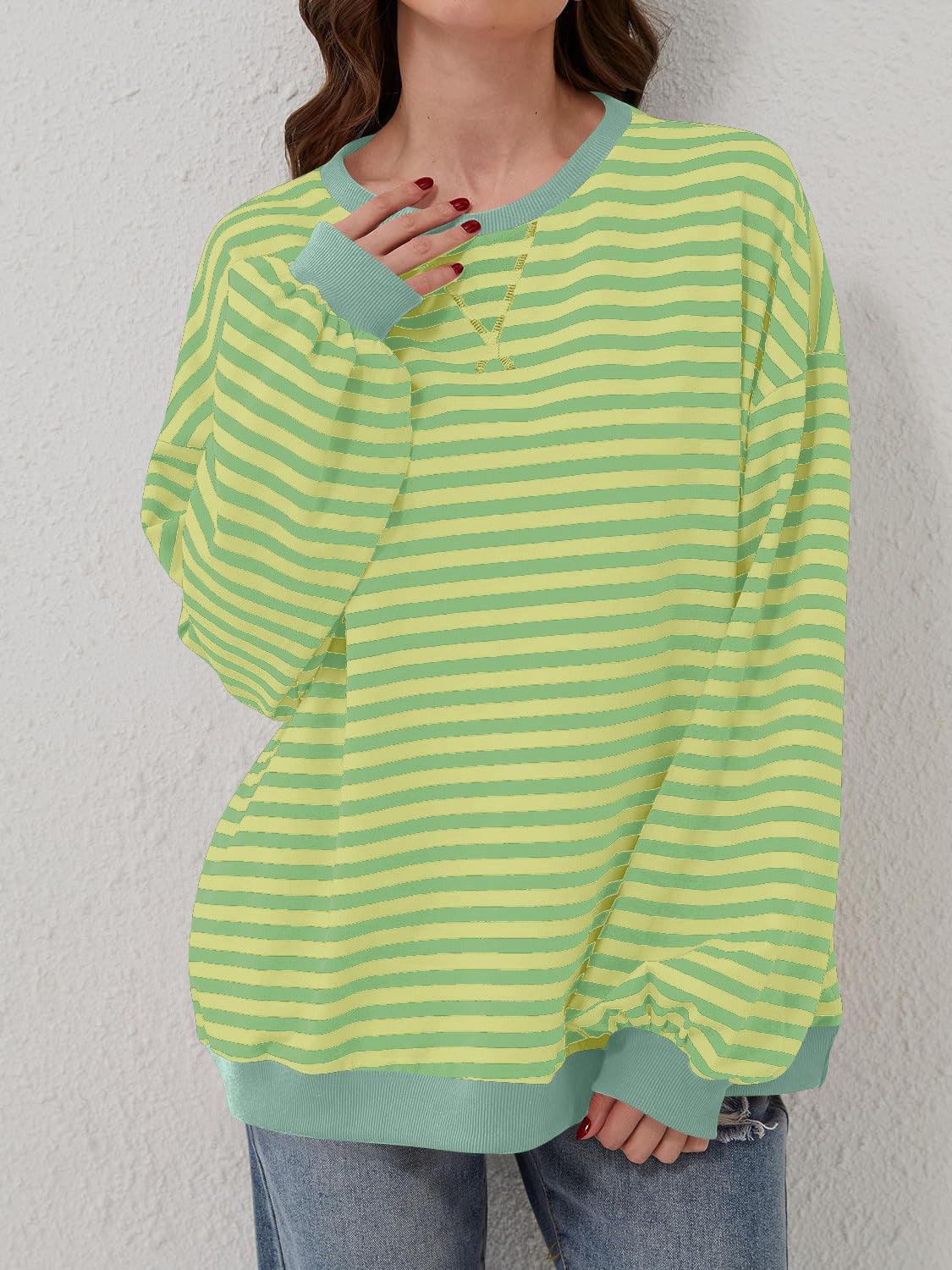 Lovelet Contrast Striped Long Sleeve Sweatshirt Lime