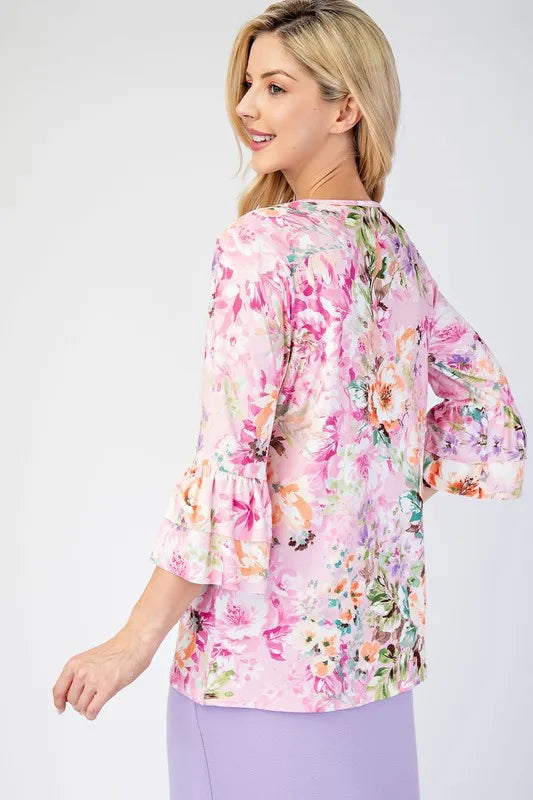 Celeste Full Size Floral Layering Tops with None Slip Sleeves Plus Size