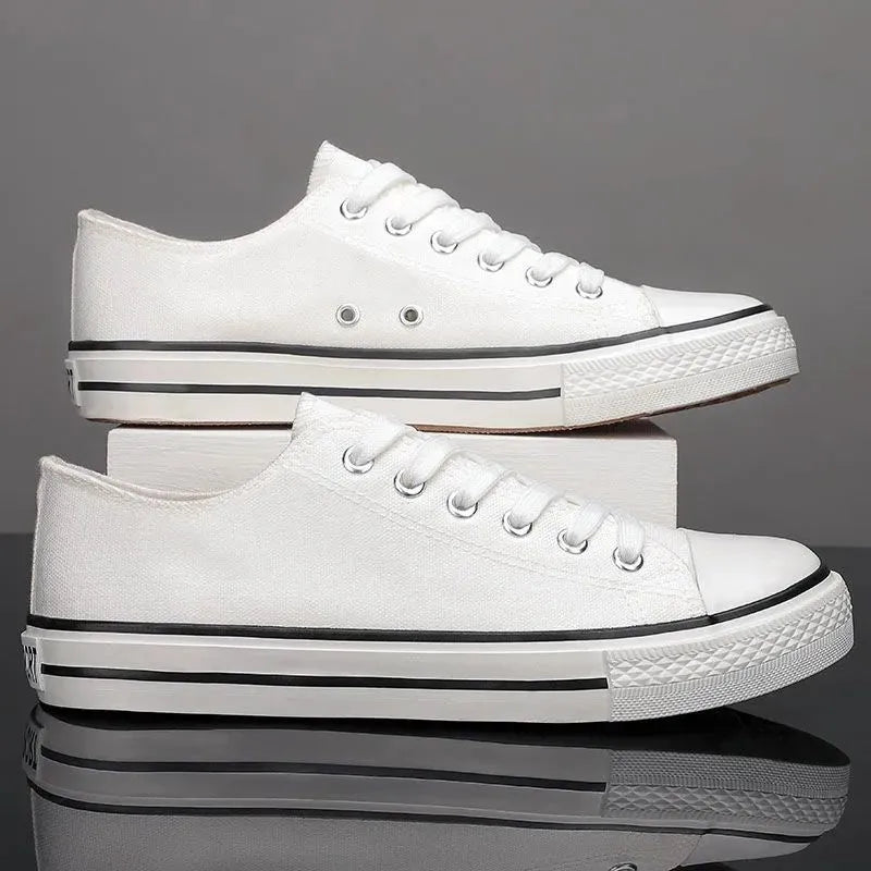 Lace Up Round Toe Canvas Sneakers White