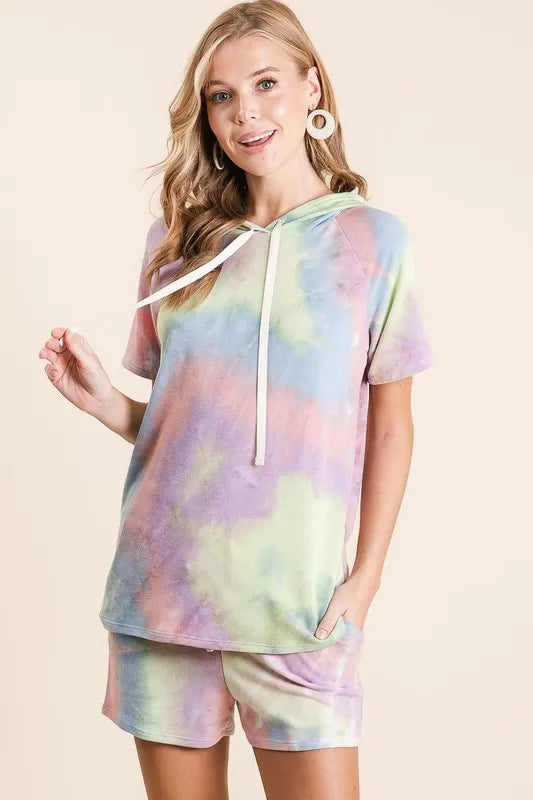 BiBi Tie Dye Terry Hoodie with Drawstring MULTI TIE DYE