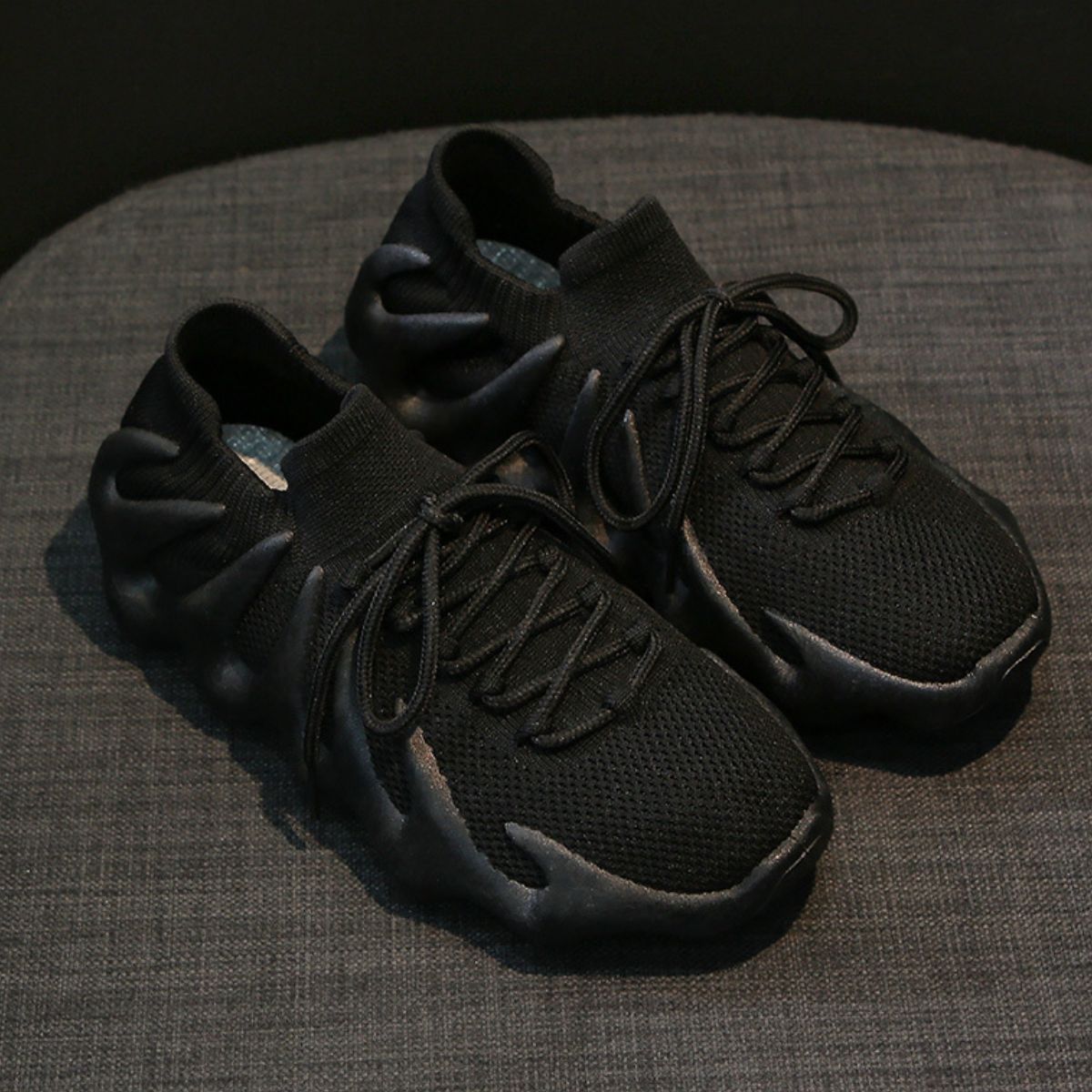 Lace Up Round Toe Mesh Athletic Black