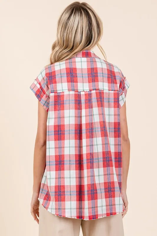 Mittoshop Mineral Wash Plaid Button Down Shirt